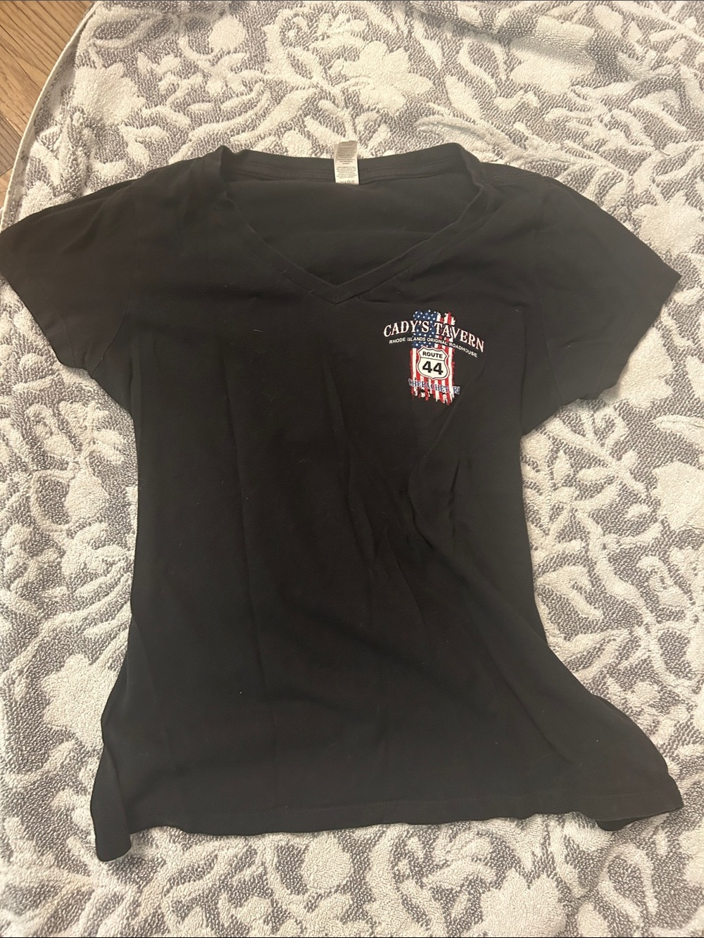 Woman’s Cadys Tavern Black Graphic Tee - Route 44 Motorcycle Design - Picture 3 of 4